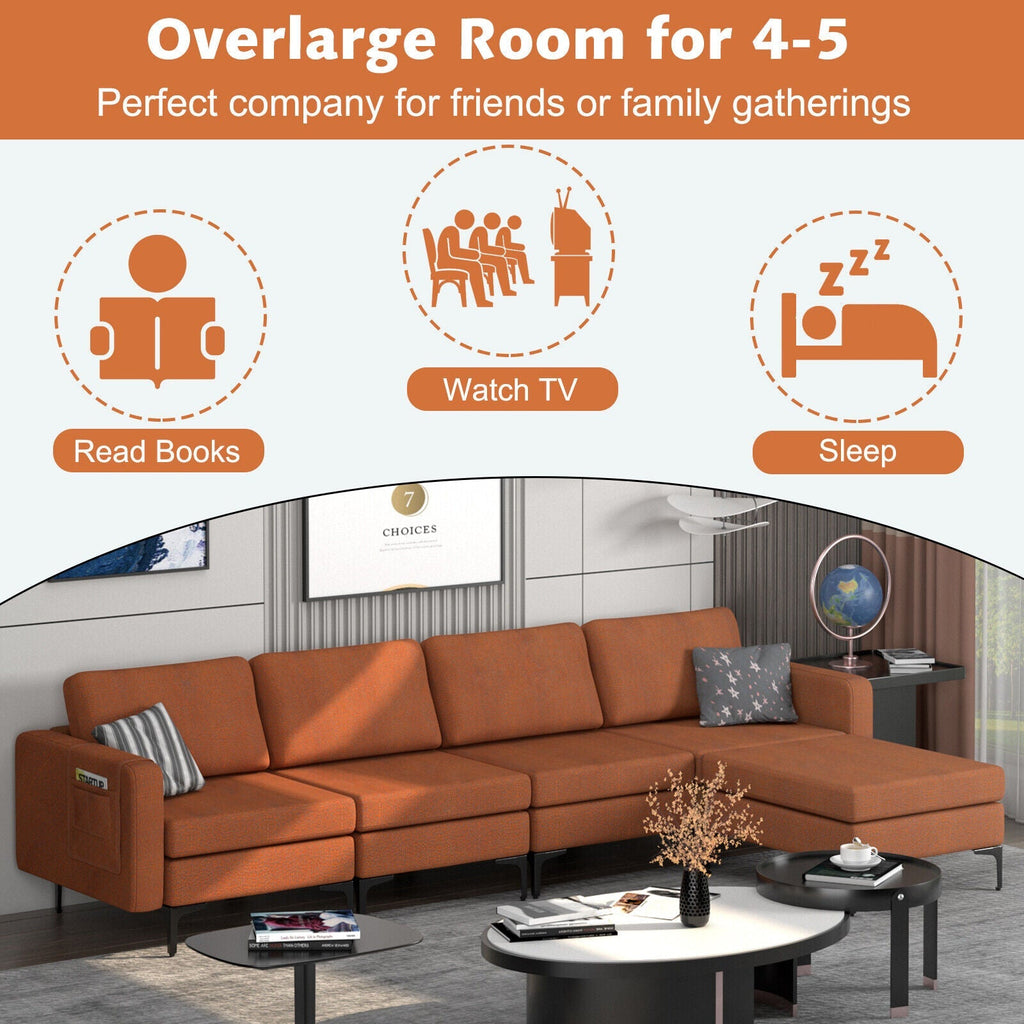 Modular L-shaped Sectional Sofa with Reversible Ottoman and 2 USB Ports