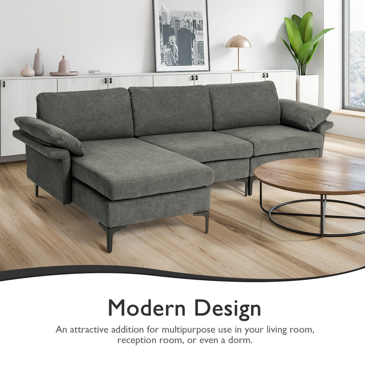 Extra Large Modular L-shaped Sectional Sofa with Reversible Chaise for 4-5 People