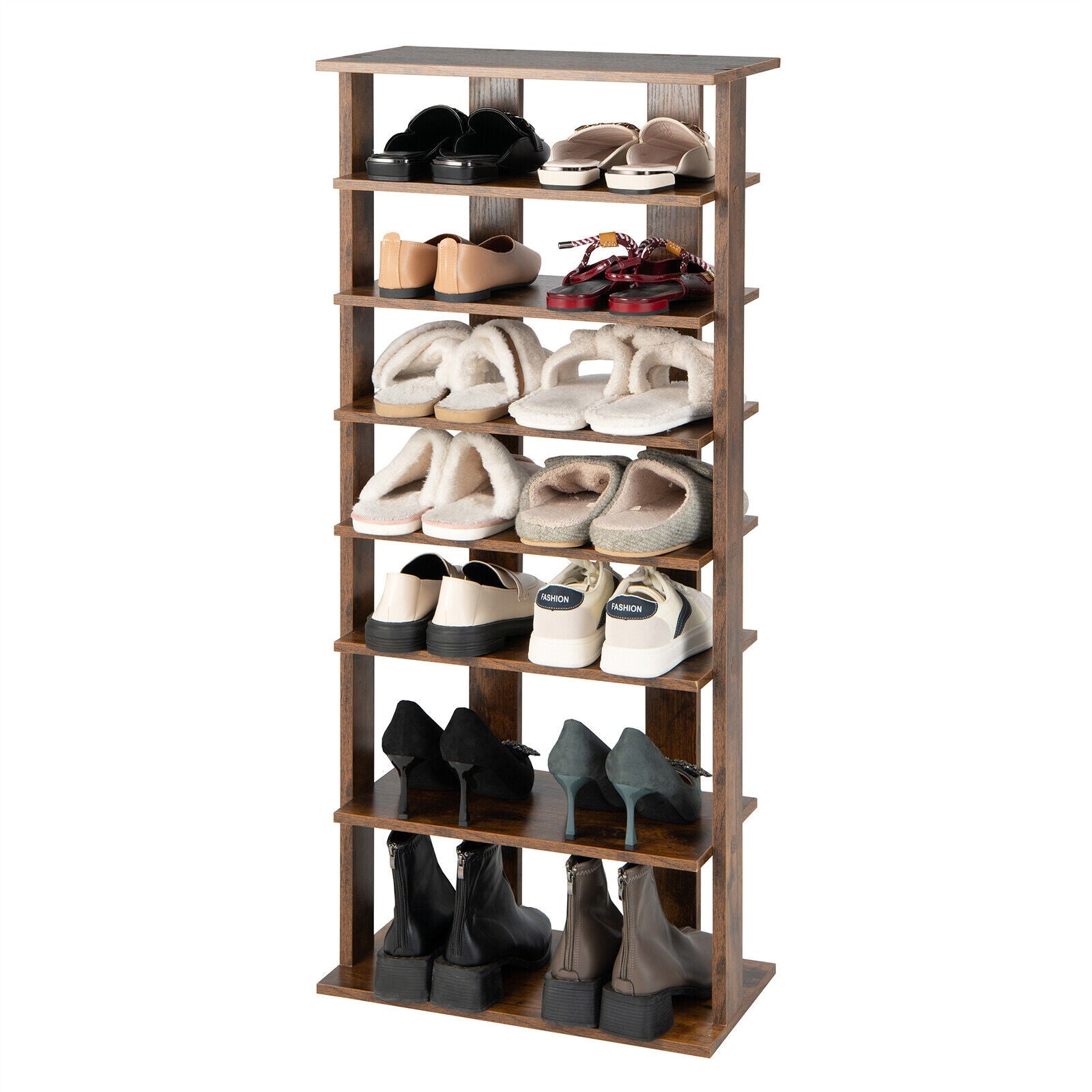 7-Tier Dual Shoe Rack Free Standing Shelves Storage Shelves Concise-Black