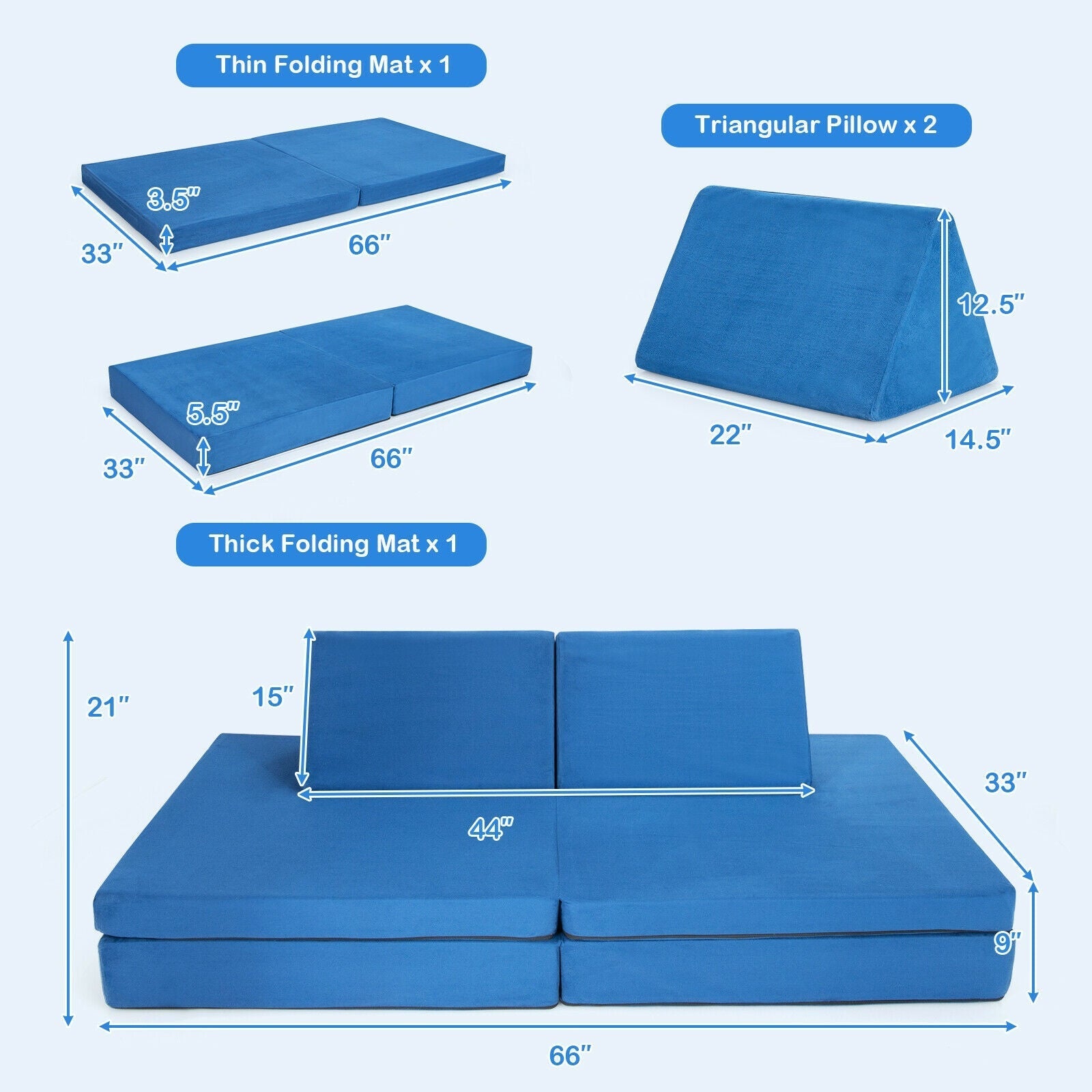 4 Pieces Convertible Kids Couch Set with 2 Folding Mats-Yellow