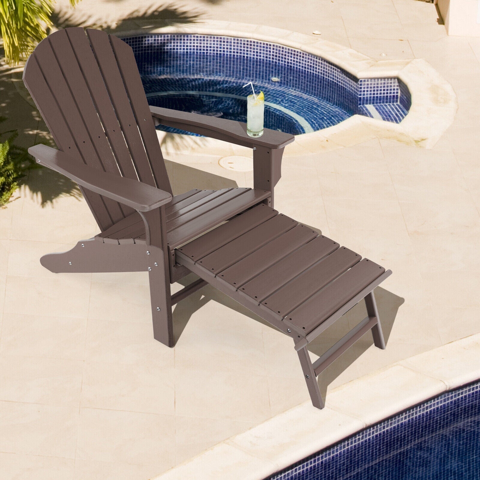 Patio HDPE Adirondack Chair with Retractable Ottoman