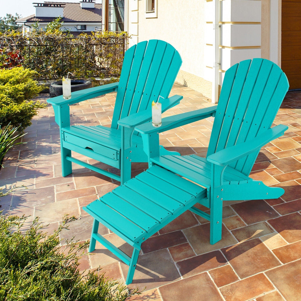 Patio HDPE Adirondack Chair with Retractable Ottoman