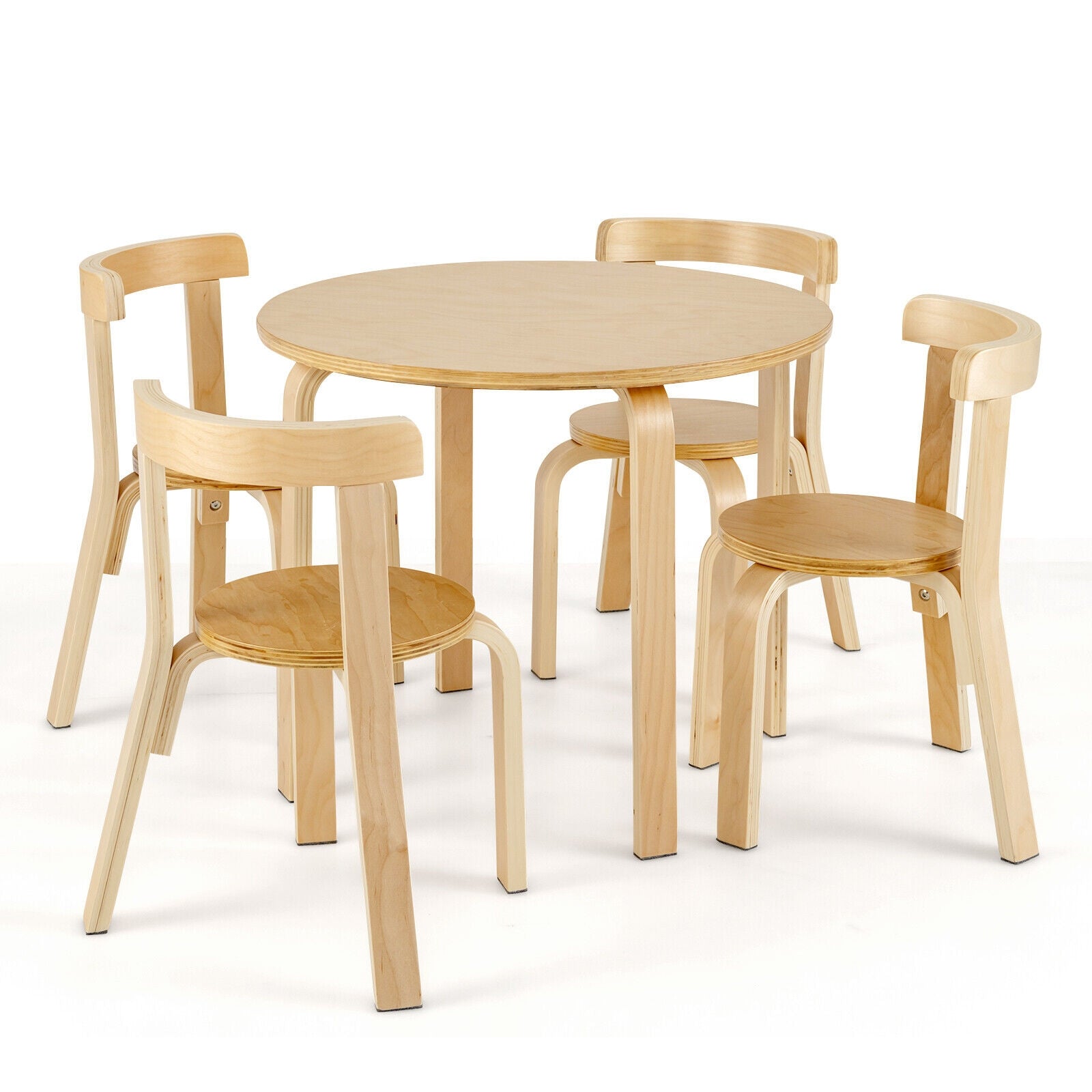 5-Piece Kids Wooden Curved Back Activity Table and Chair Set with