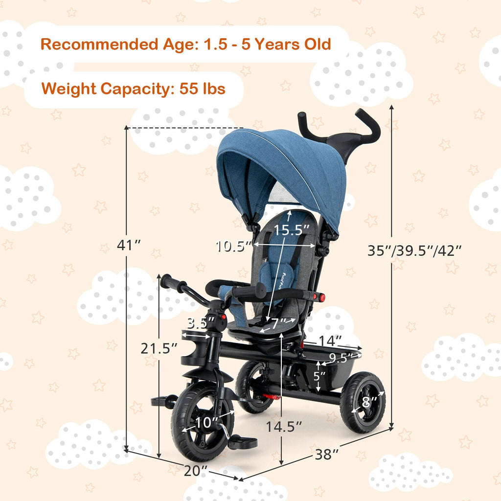 4-in-1 Baby Tricycle Toddler Trike with Convertible Seat