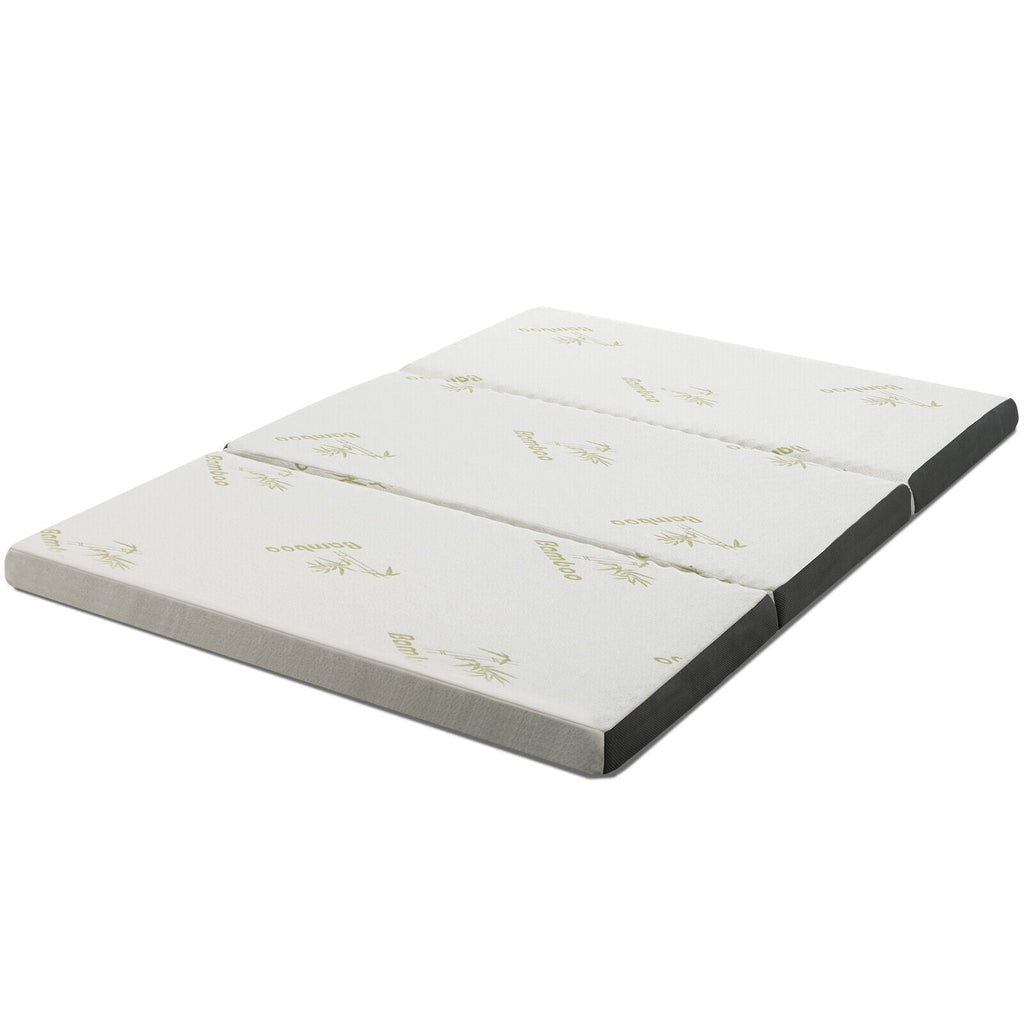 Portable Tri-fold Memory Foam Floor Mattress Topper Portable with Carrying Bag