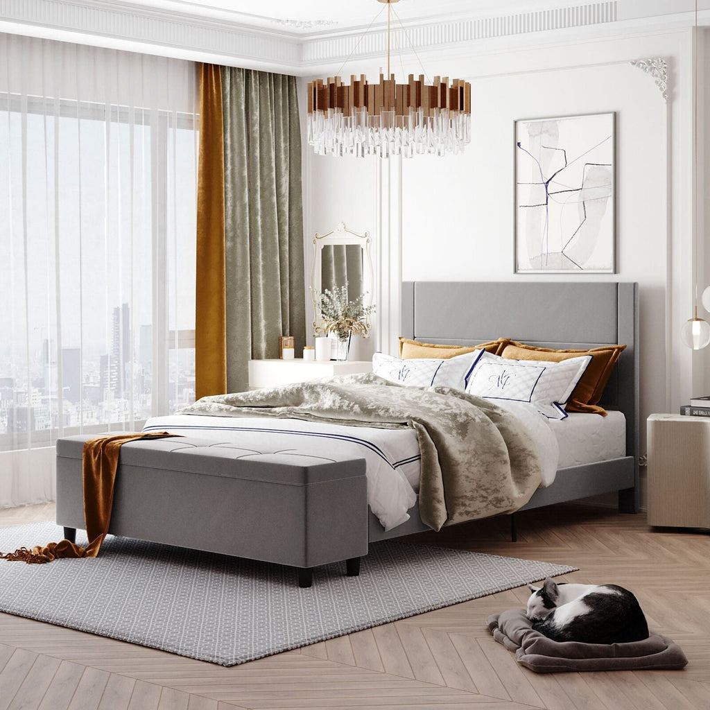 Full/Queen Size Upholstered Platform Bed Frame with Storage Ottoman