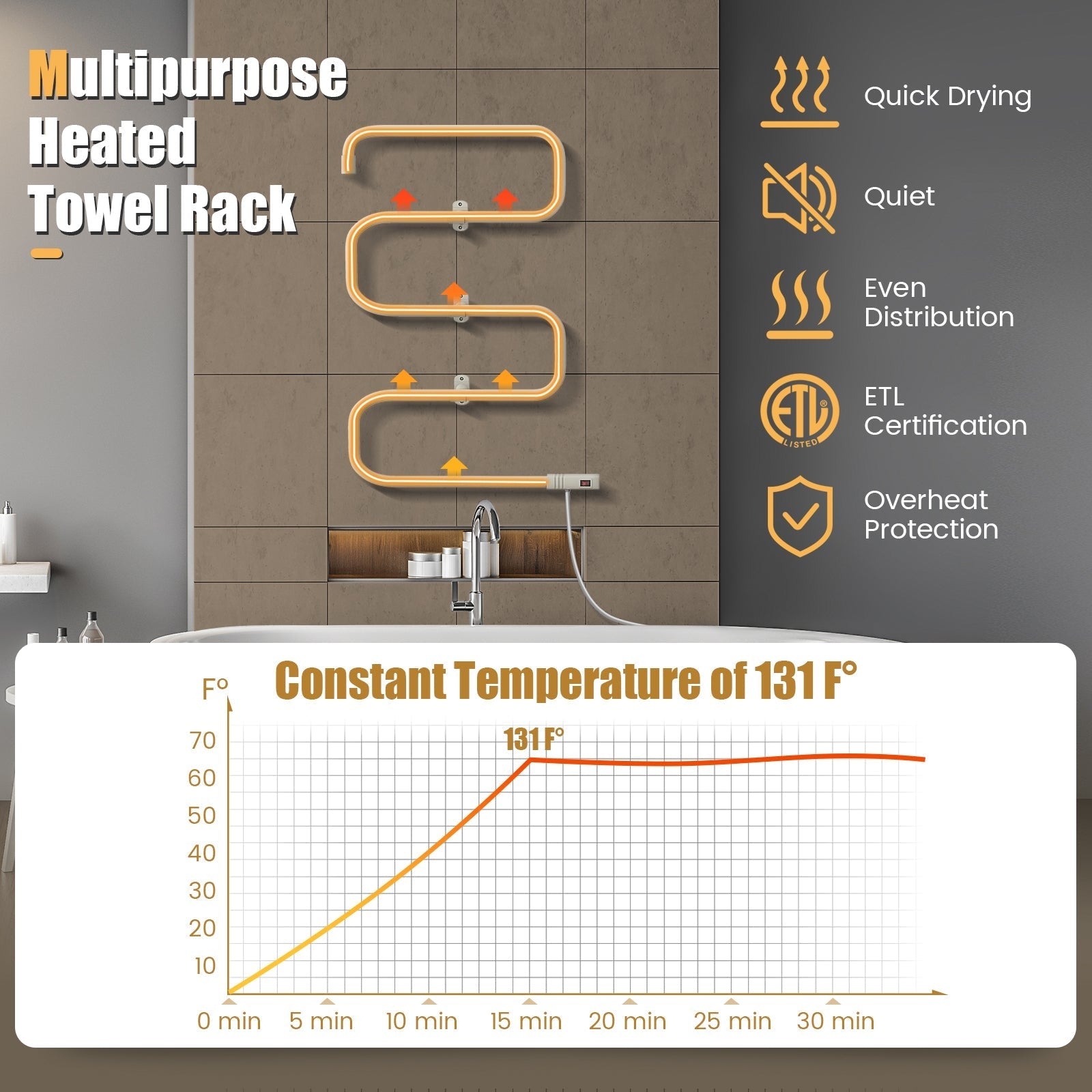 100W Electric Towel Warmer Drying Rack