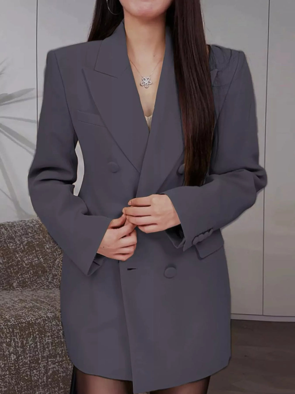 Full Size Double-Breasted Slim-Fit Blazer Plus Size