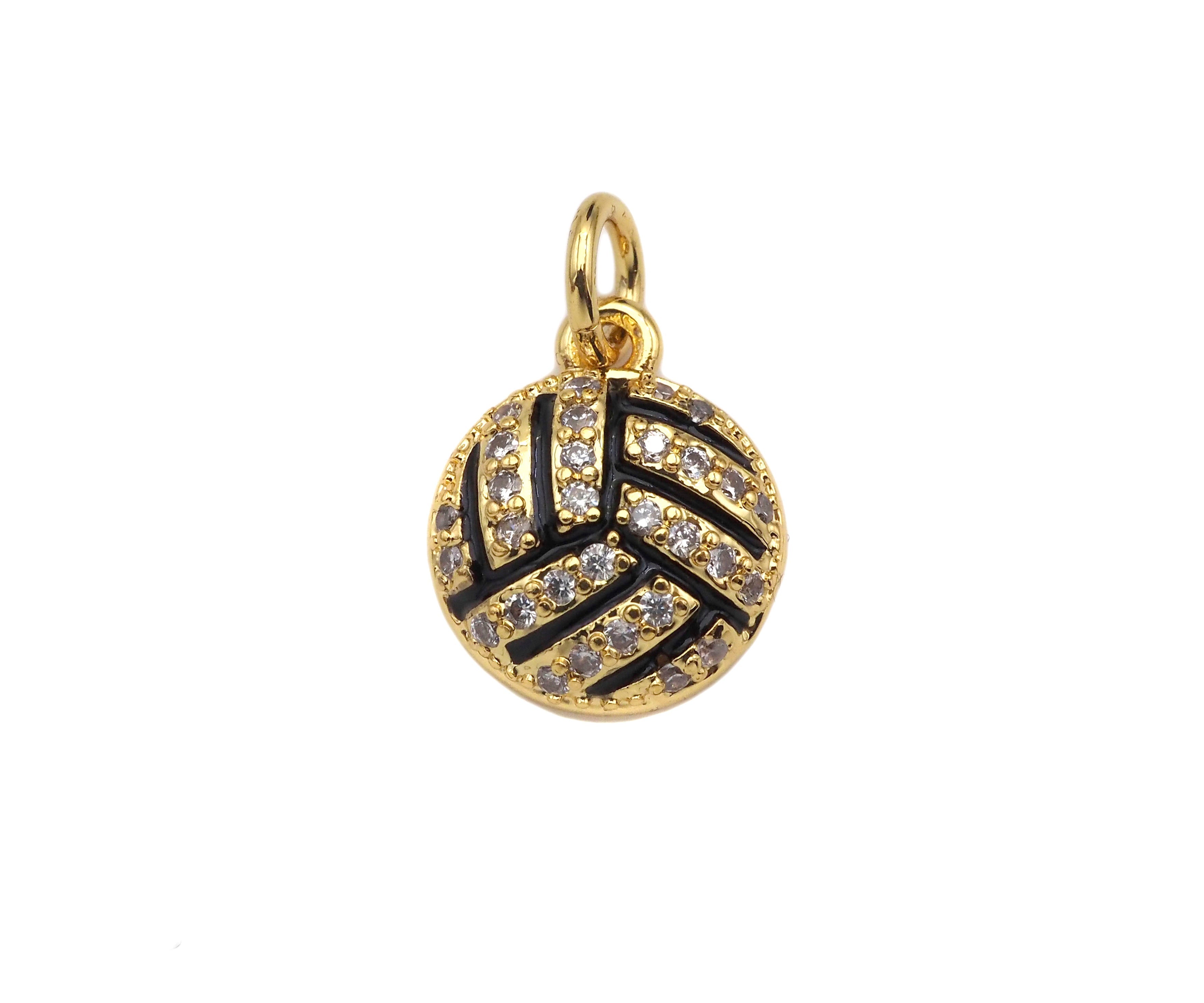 CZ Micro Pave Gold Silver Volleyball Charm, Cubic Zirconia Pendant, Volleyball Charm, CZ Micro Pave Sport ball Pendant,10x12mm, Sku#F1349