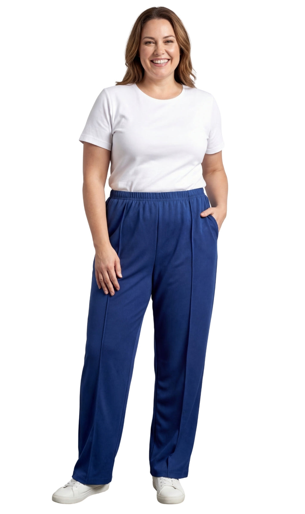Women's Classic Pull-On Poly Knit Pants — Elastic Waist Dress Slacks