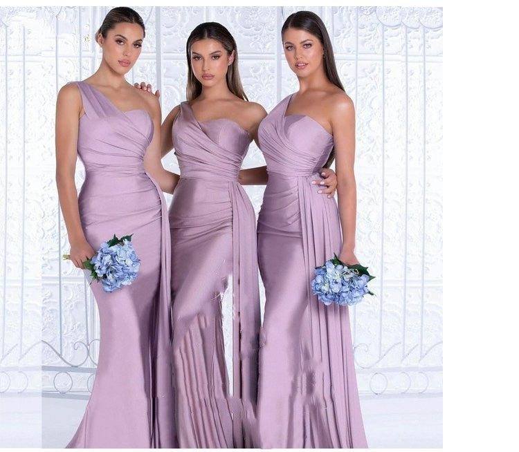 Mermaid One Shoulder Elegant Bridesmaids Dress also in plus