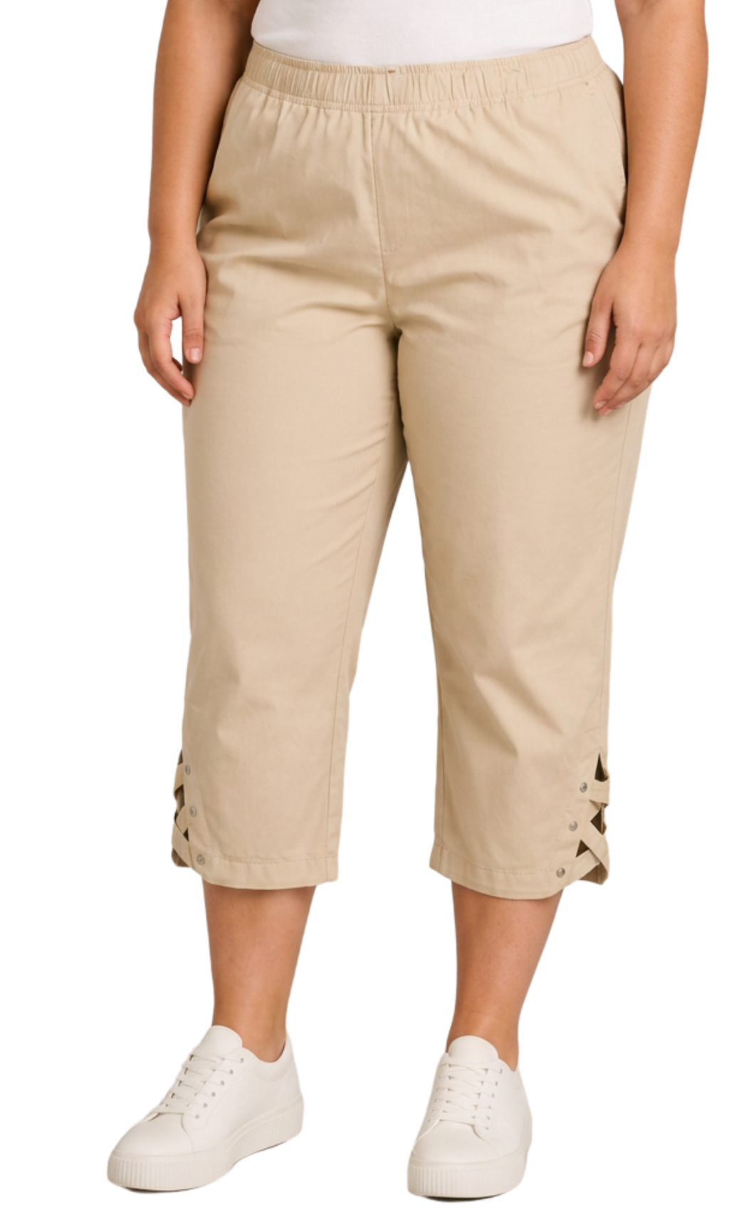 Women's Lightweight Capri Pants with Studded Hem Detail