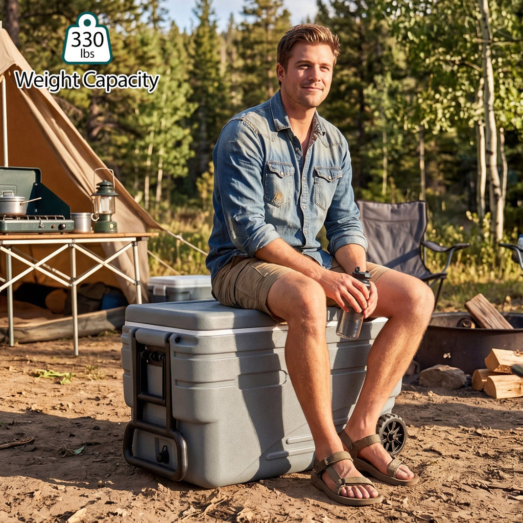 103 Quart Wheeled Cooler with Pull Handle and Drain Plug