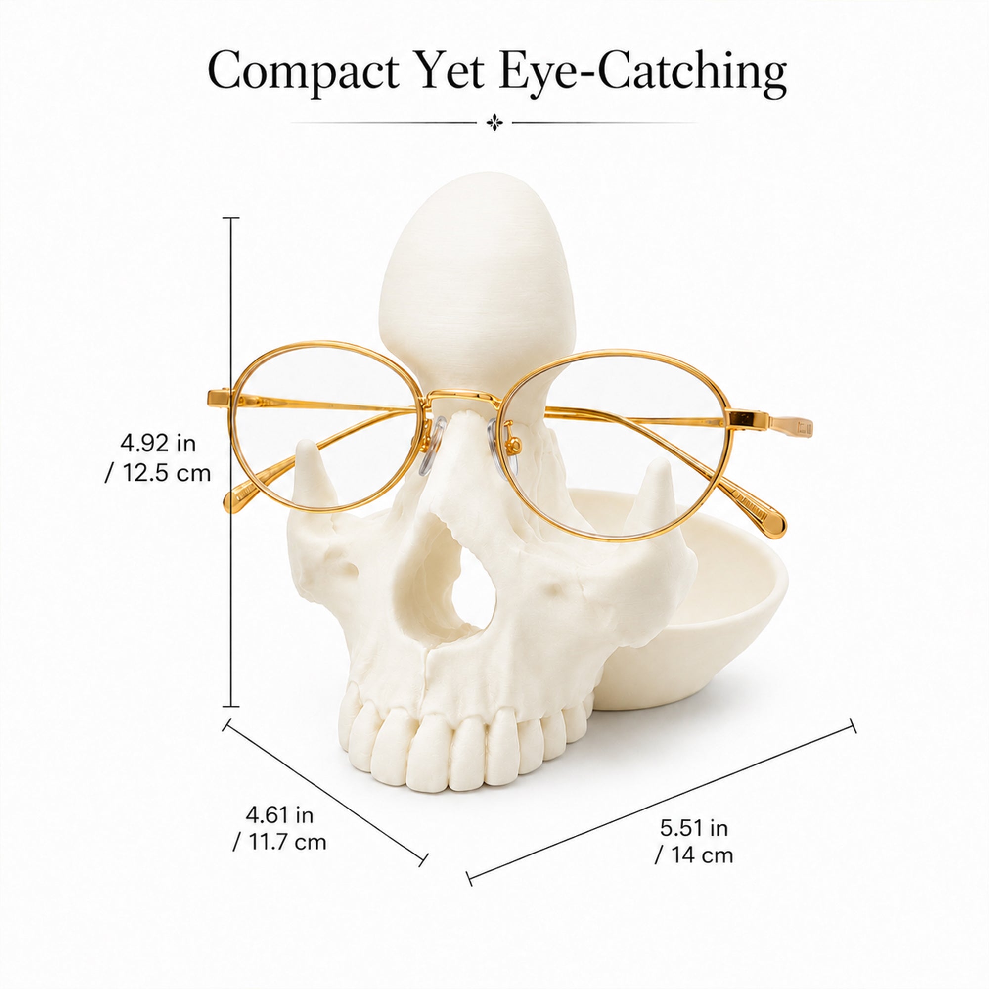 3D Printed Gothic Skull Eyeglasses Holder With Catchall Tray Desk Organizer