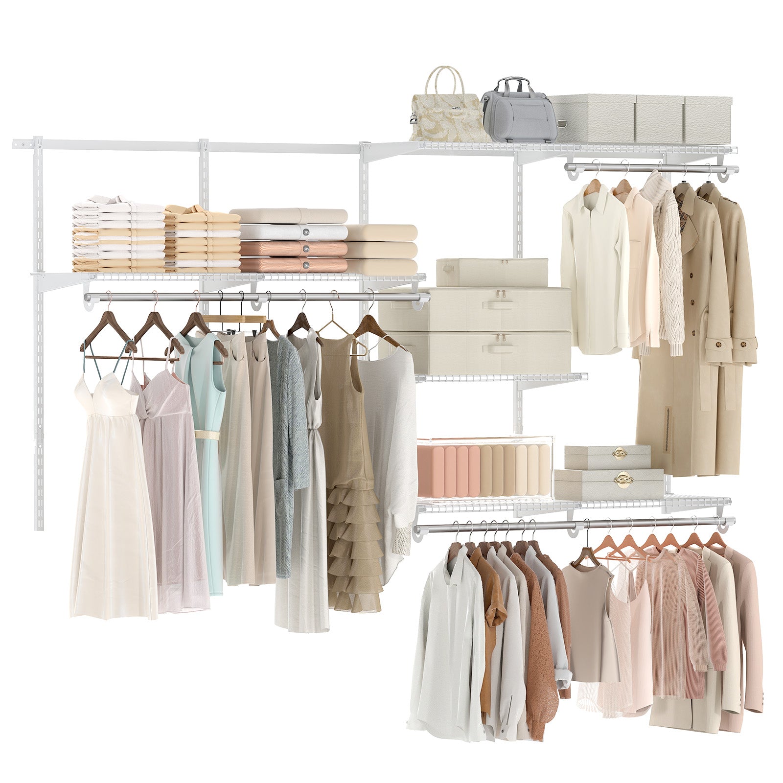 Closet System 4-8 FT Wall-Mounted Closet Shelves and Rod