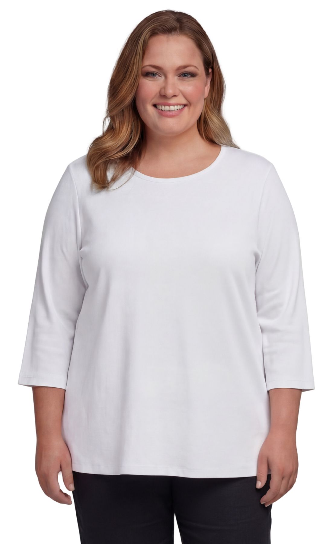 Turtle Bay New York Women's Cotton Blend Ribbed Knit Top, Crew Neck, 3/4 Sleeve