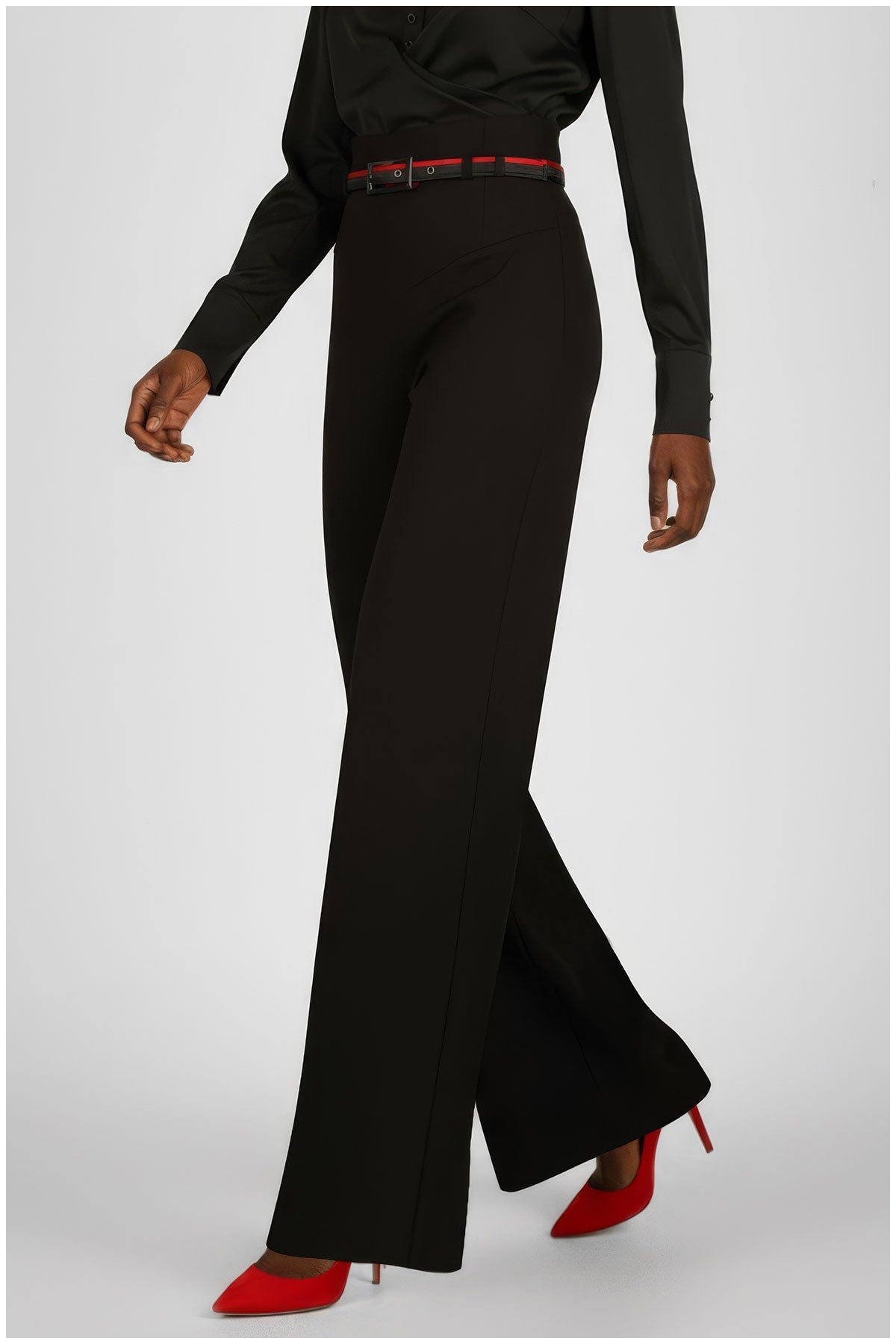 Barbara Wide-Leg Pants in Black | Tailored Suit Trousers with Belted Waist | Luna Fashion House