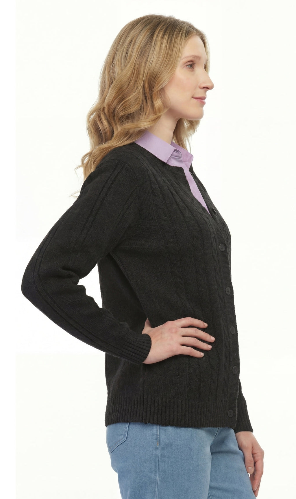 Women's Classic Button Front Cable Knit Cardigan — Soft Acrylic