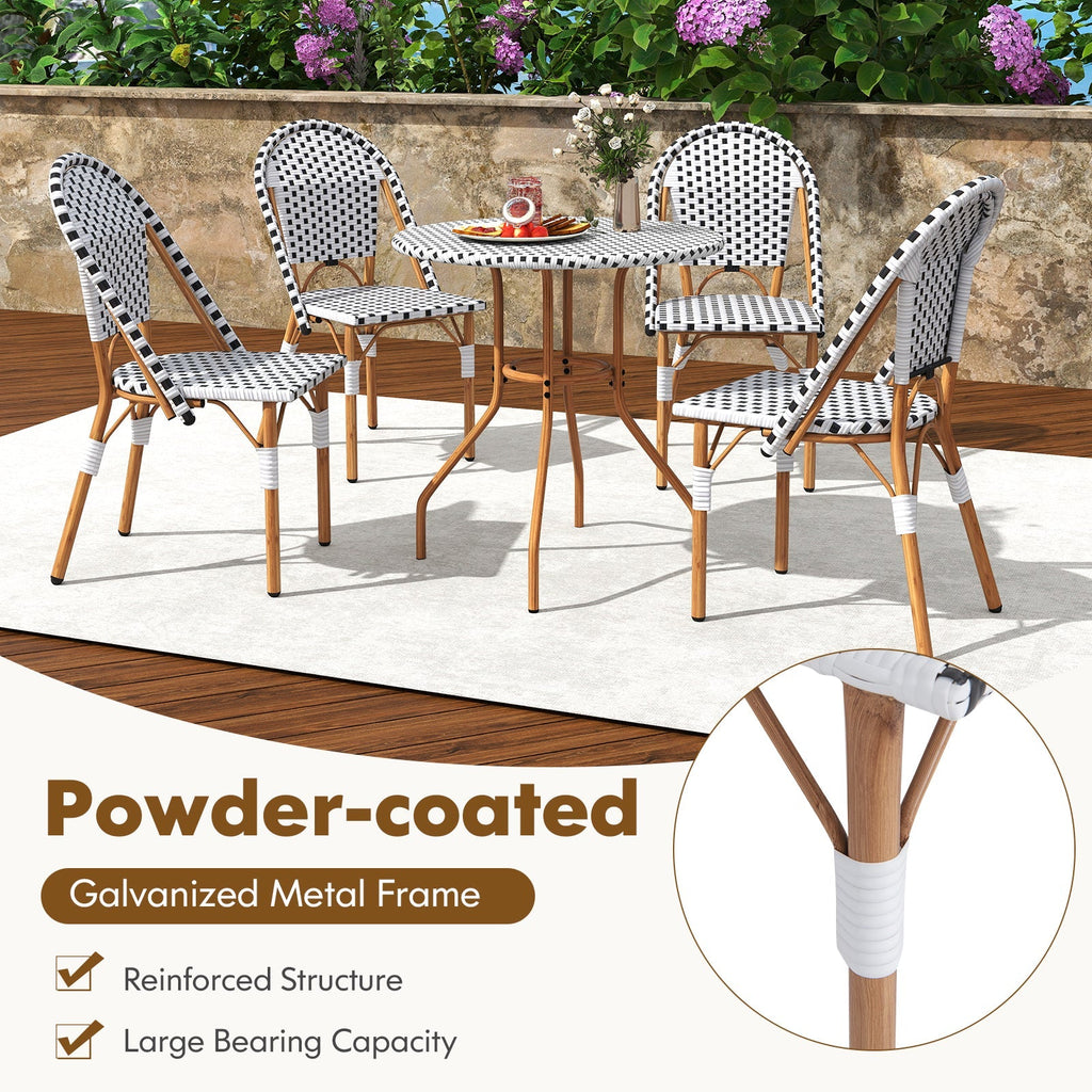 3 Piece French Bistro Table Chair Set with Outdoor Wicker Round Table and 2 Dining Chairs