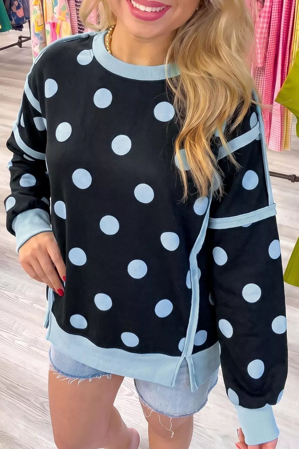 Polka Dot Crew Neck Sweatshirt
