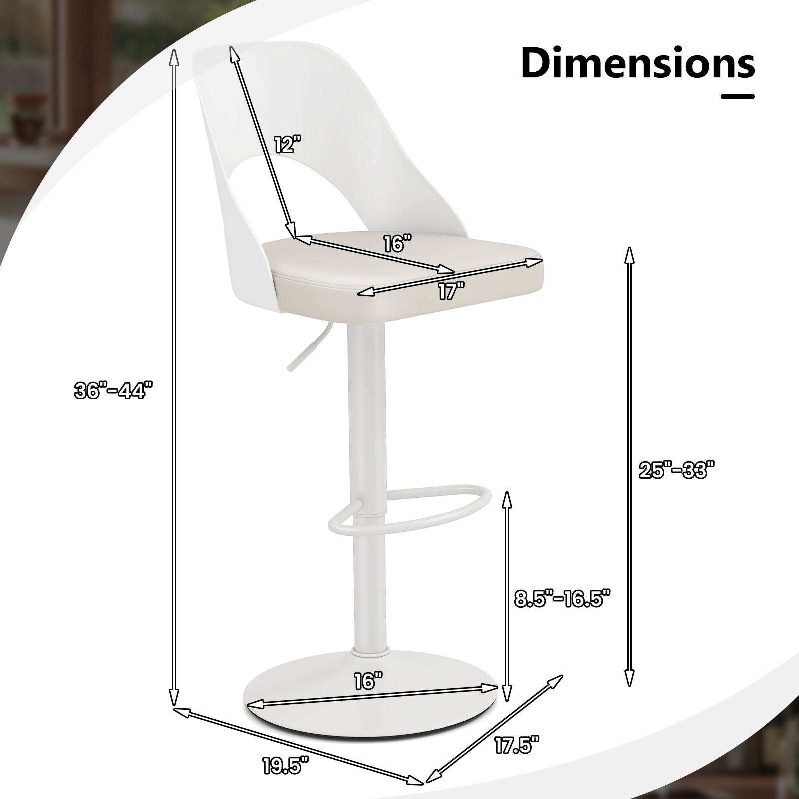 Bar Stools Set of 2 with Enlarged PU Leather Seat and Footrest