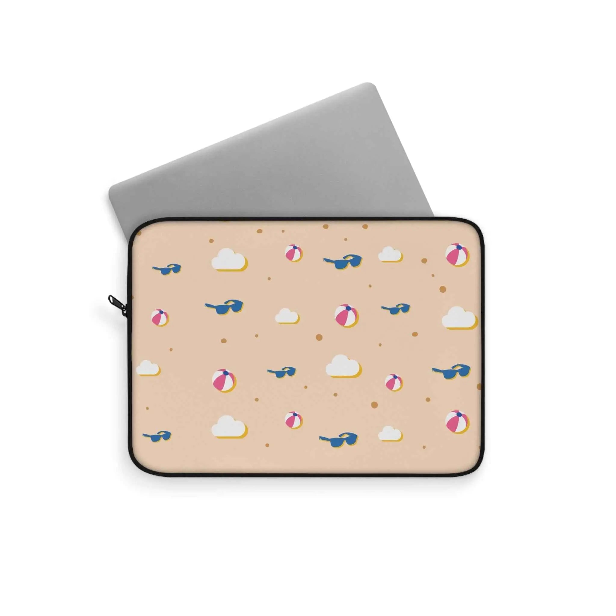 Beach Pattern Laptop Sleeve — Sunglasses, Beach Balls & Clouds Design