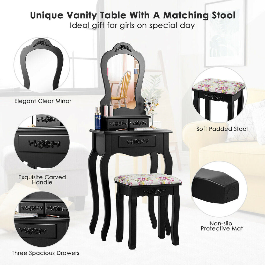 Makeup Dressing Table and Bench 3 Drawers and Cushioned Stool for Girls