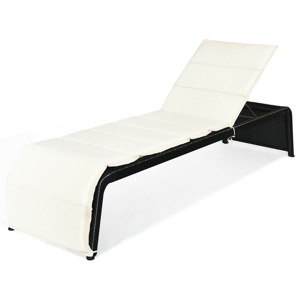 Patio Rattan Lounge Chair Back Adjustable Chaise Recliner with Cushioned