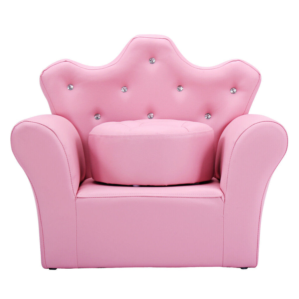 Children Upholstered Princess Sofa with Ottoman and Diamond Decoration for Boys and Girls