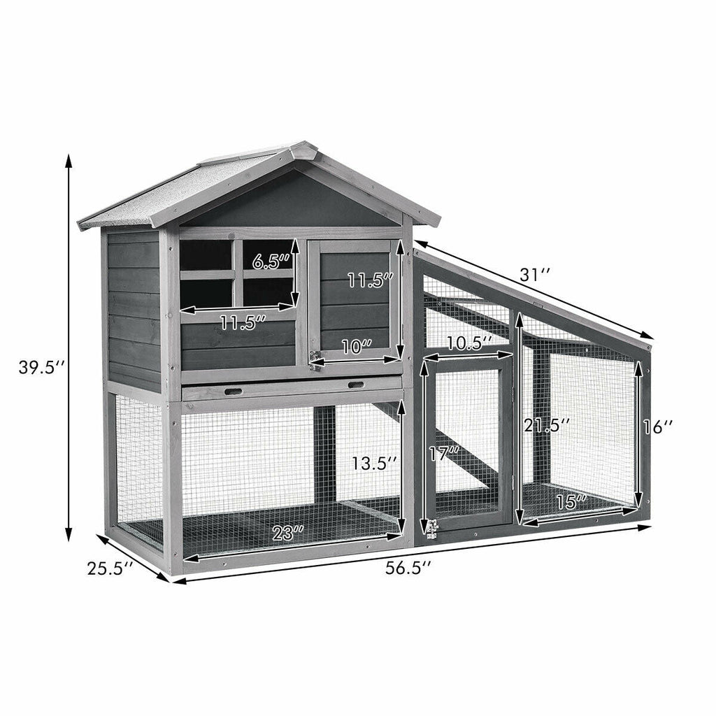 Wooden 56.5 Inch Length Rabbit Hutch with Pull out Tray and Ramp