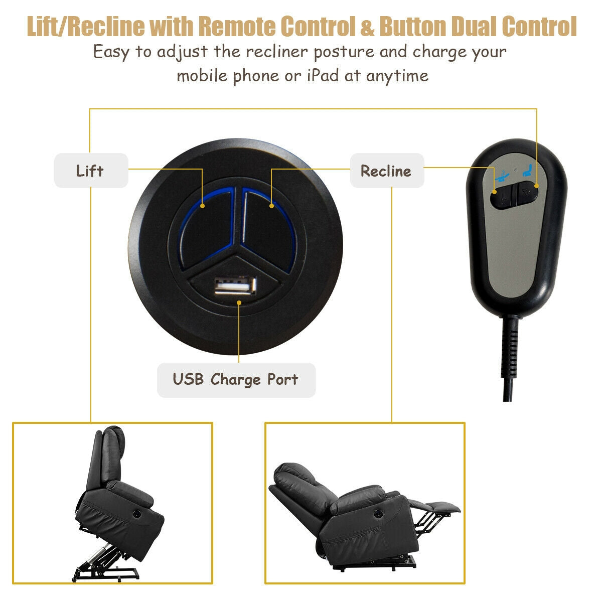 Electric Power Lift Leather Massage Sofa