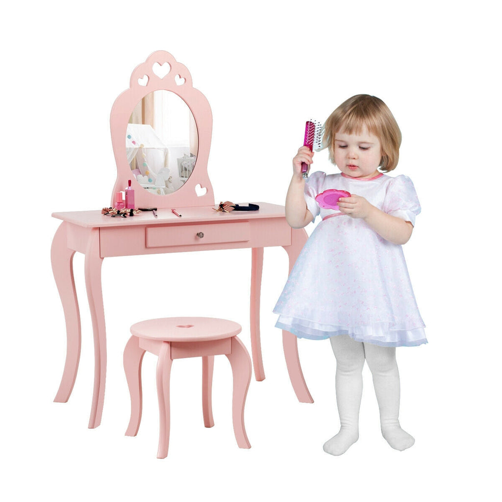 Kids Princess Makeup Dressing Play Table Set with Mirror