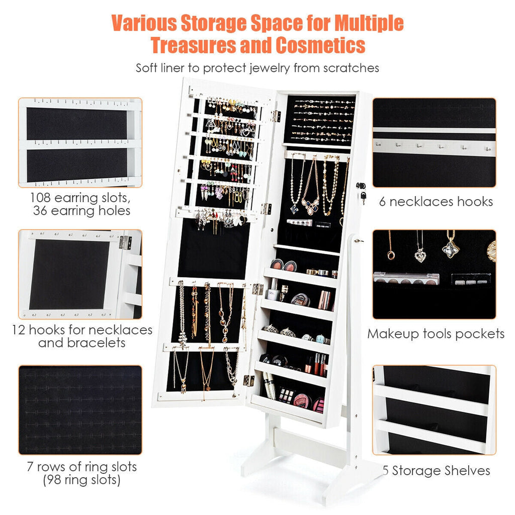 Jewelry Cabinet Stand Mirror Armoire with Large Storage Box