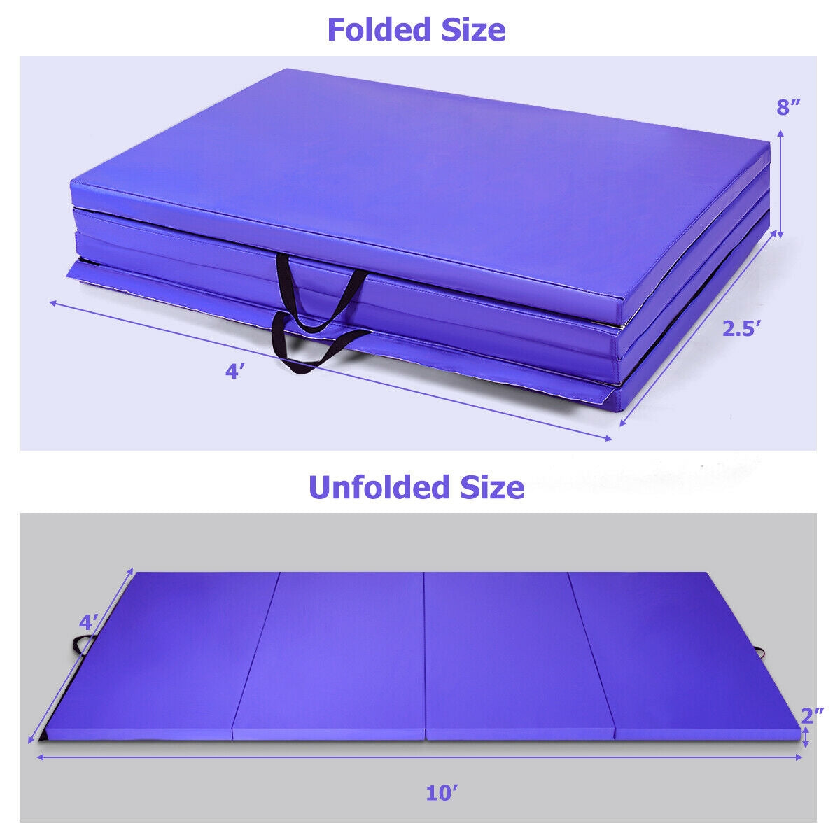 4 Feet x 10 Feet x 2 Inch Folding Gymnastics Tumbling Gym Mat