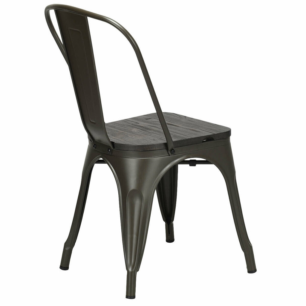 4 Pieces Tolix Style Metal Dining Side Chair Stackable Wood Seat