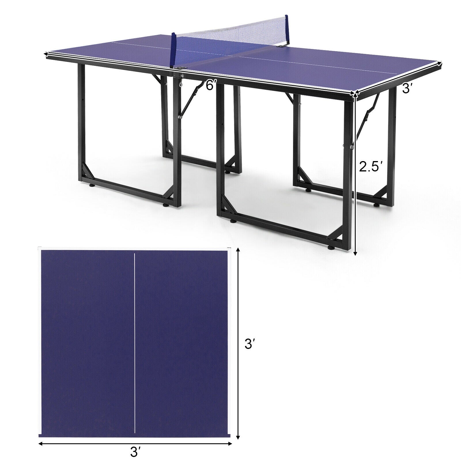 Multi-Use Foldable Midsize Removable Compact Ping-pong Table