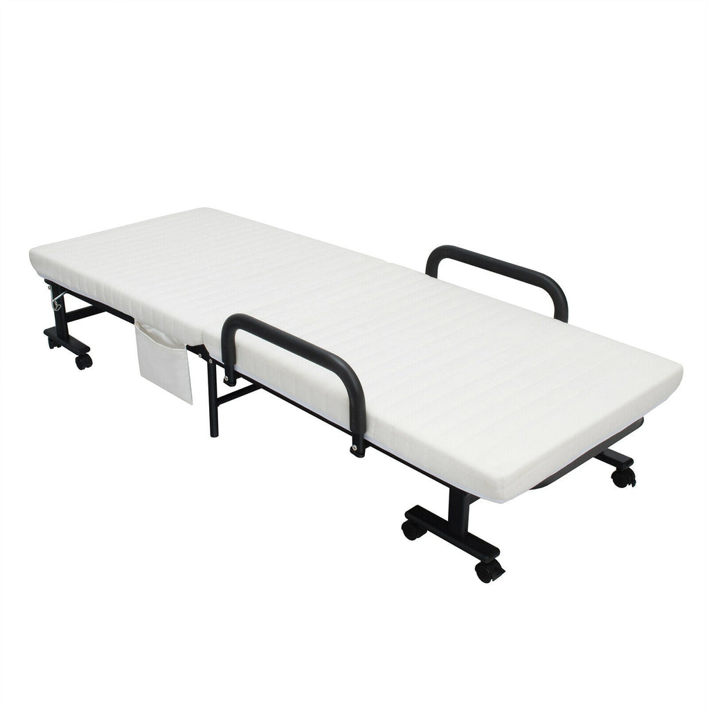Adjustable Folding Guest Bed Frame with Mattress and Wheels