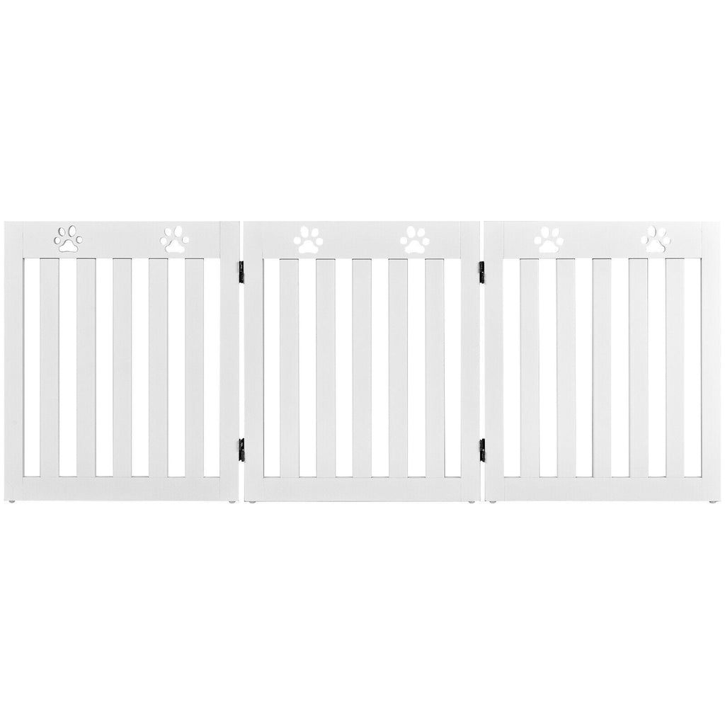 24 Inch Folding Wooden Freestanding Dog Gate with 360¬∞ Flexible Hinge for Pet