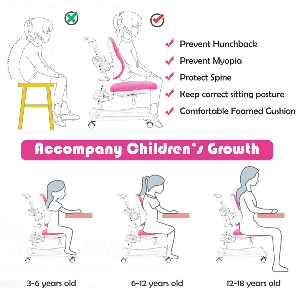Adjustable Height Student Chair with Sit-Brake Casters and Lumbar Support for Home and School