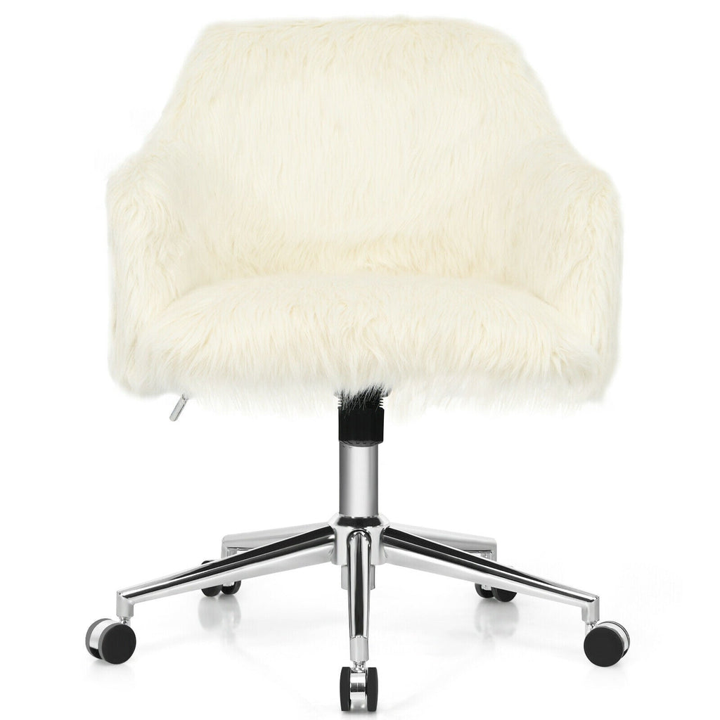 Modern Fluffy Faux Fur Vanity Office Chair for Teens Girls-Beige