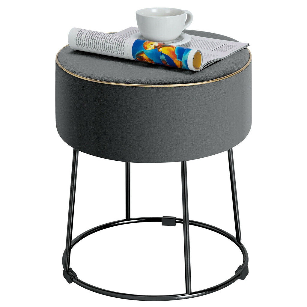 Round Velvet Footrest Stool Ottoman with Non-Slip Foot Pads for Bedside