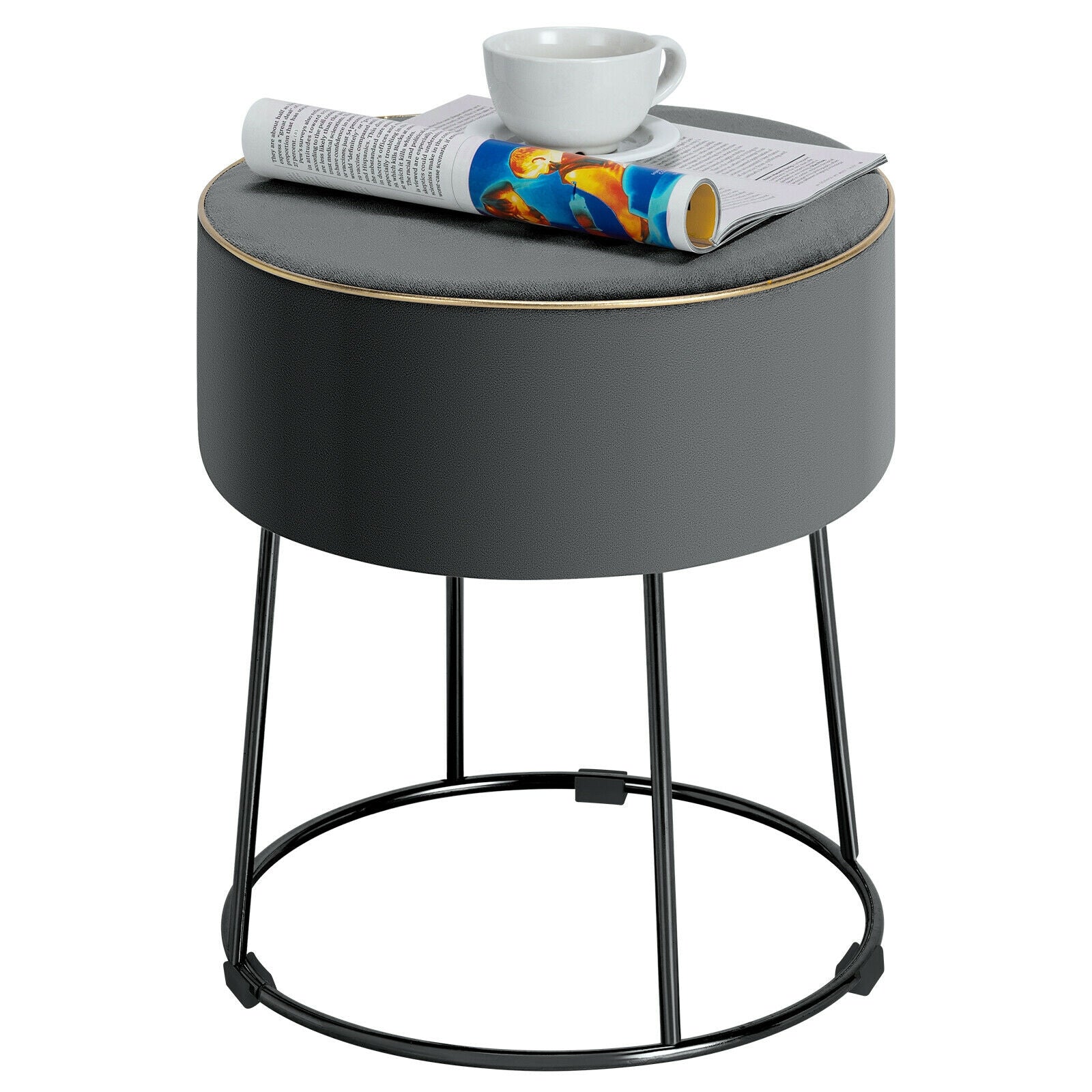 Round Velvet Footrest Stool Ottoman with Non-Slip Foot Pads for Bedside