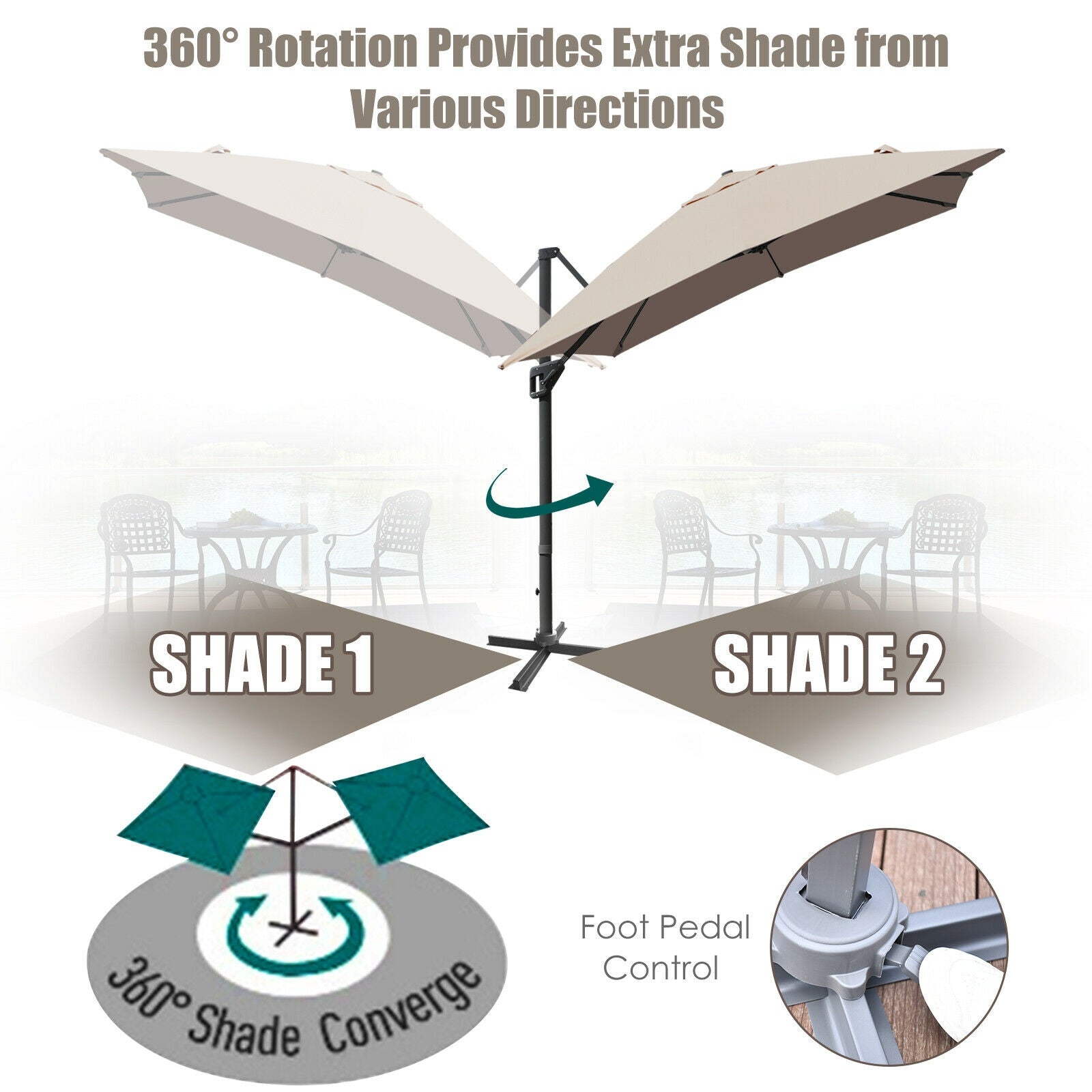 10 x 13 Feet Rectangular Cantilever Umbrella with 360¬∞ Rotation Function-Brown