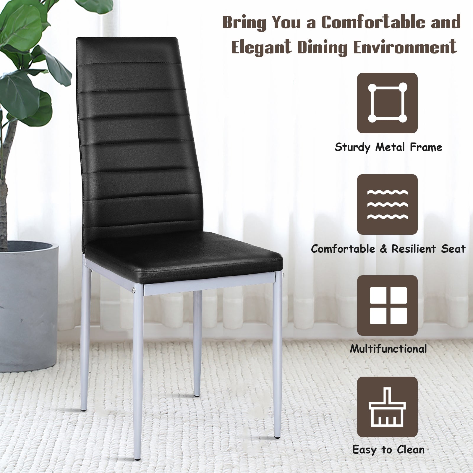 4 pcs PVC Leather Dining Side Chairs Elegant Design