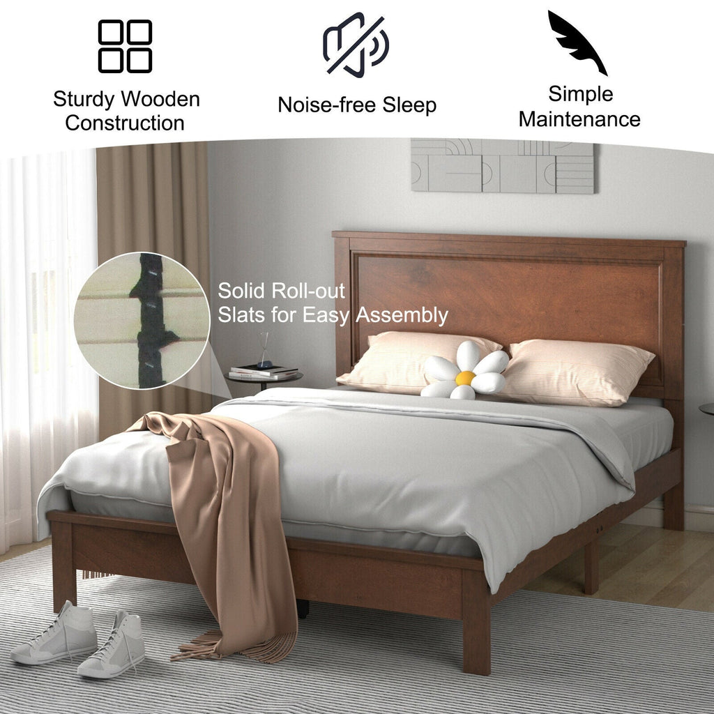 Full Size Platform Slat Bed Frame with High Headboard