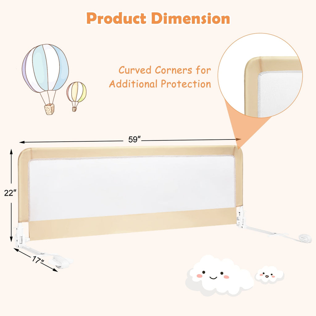 59 Inch Folding Breathable Baby Bed Rail Guard with Safety Strap