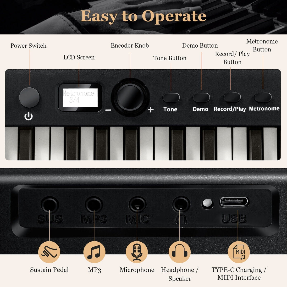 88-Key Folding Electric Lighted Piano Full-Size Portable Keyboard MIDI