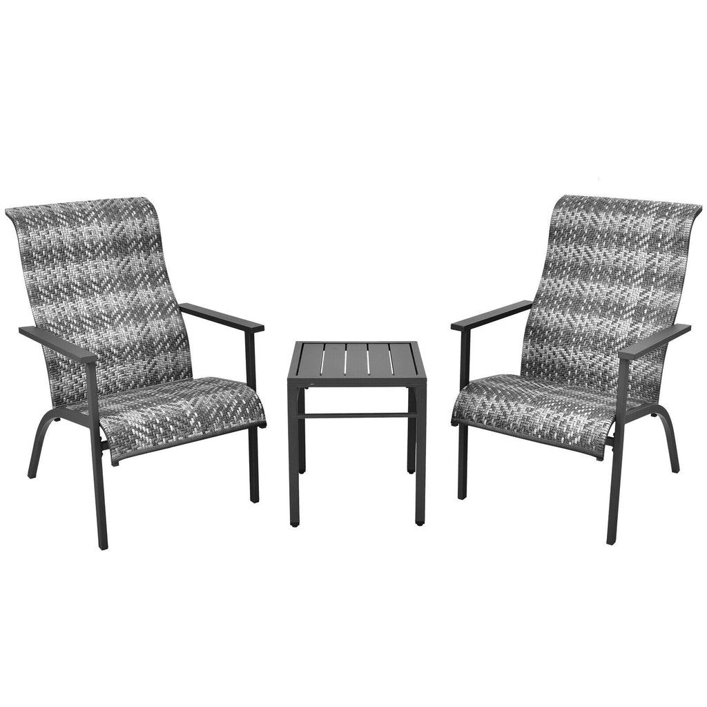 3 Pieces Patio Rattan Bistro Set with High Backrest and Armrest