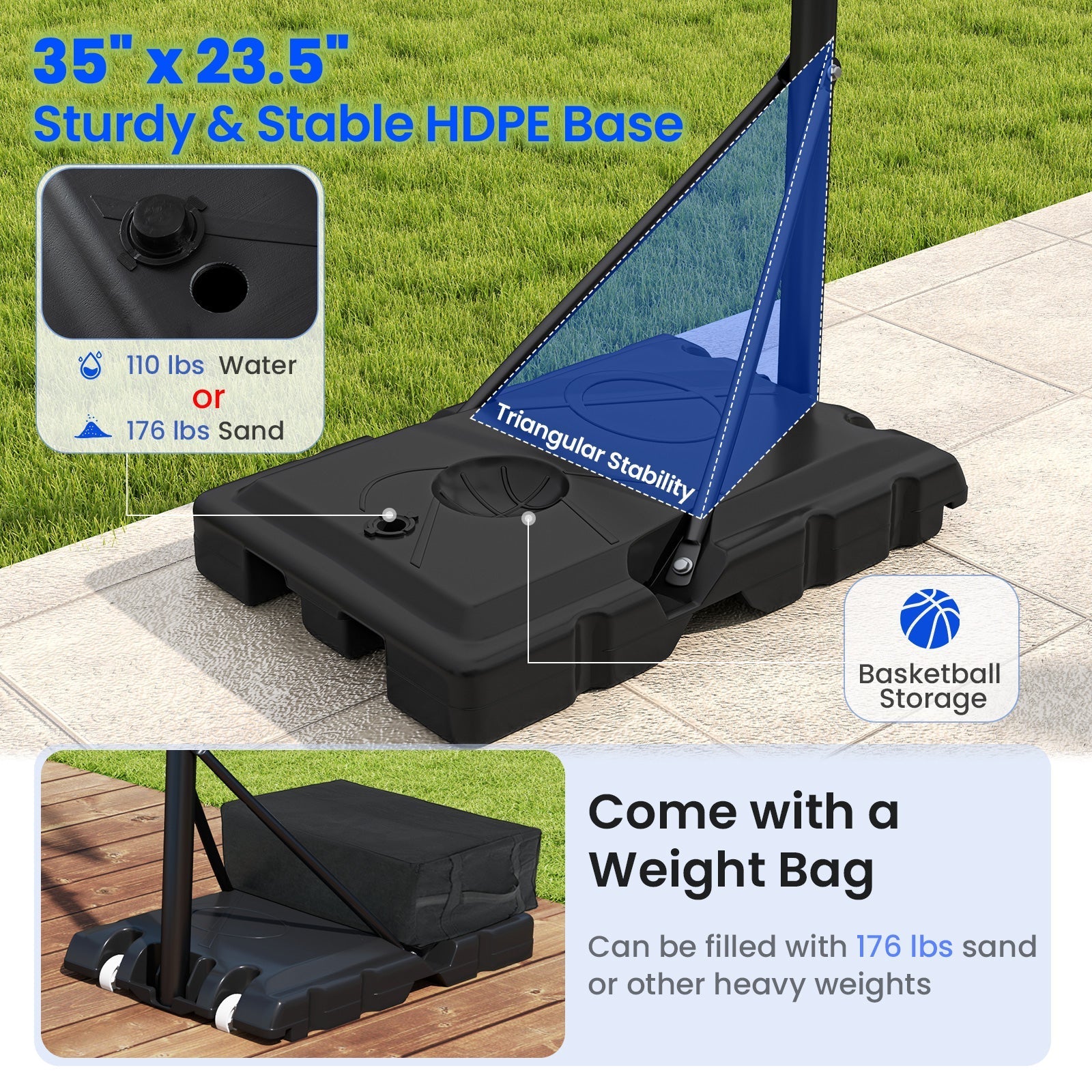 Portable Basketball Hoop Outdoor Basketball Goal System Adjustable for Kids Teens Adults