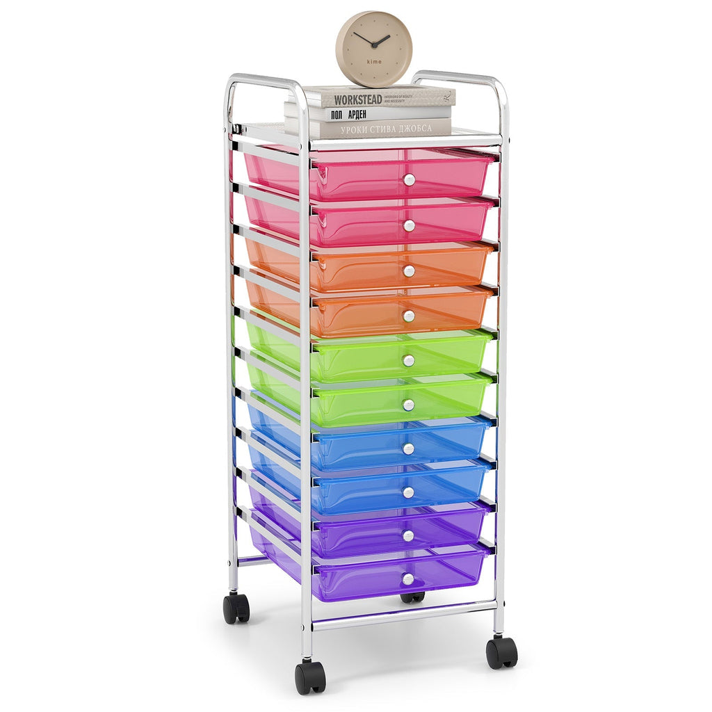 10 Drawer Rolling Storage Cart Organizer with 4 Universal Casters